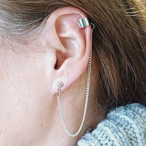 Chain Earrings Handcuff Earrings Silver Second Piercing Drop Single  Handcuff Double Hoop Chain Dangle