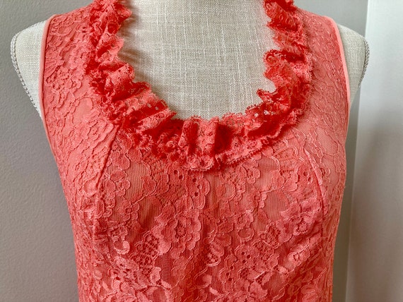 Vintage Fitted Lace Nightgown, Coral Orange Night… - image 3