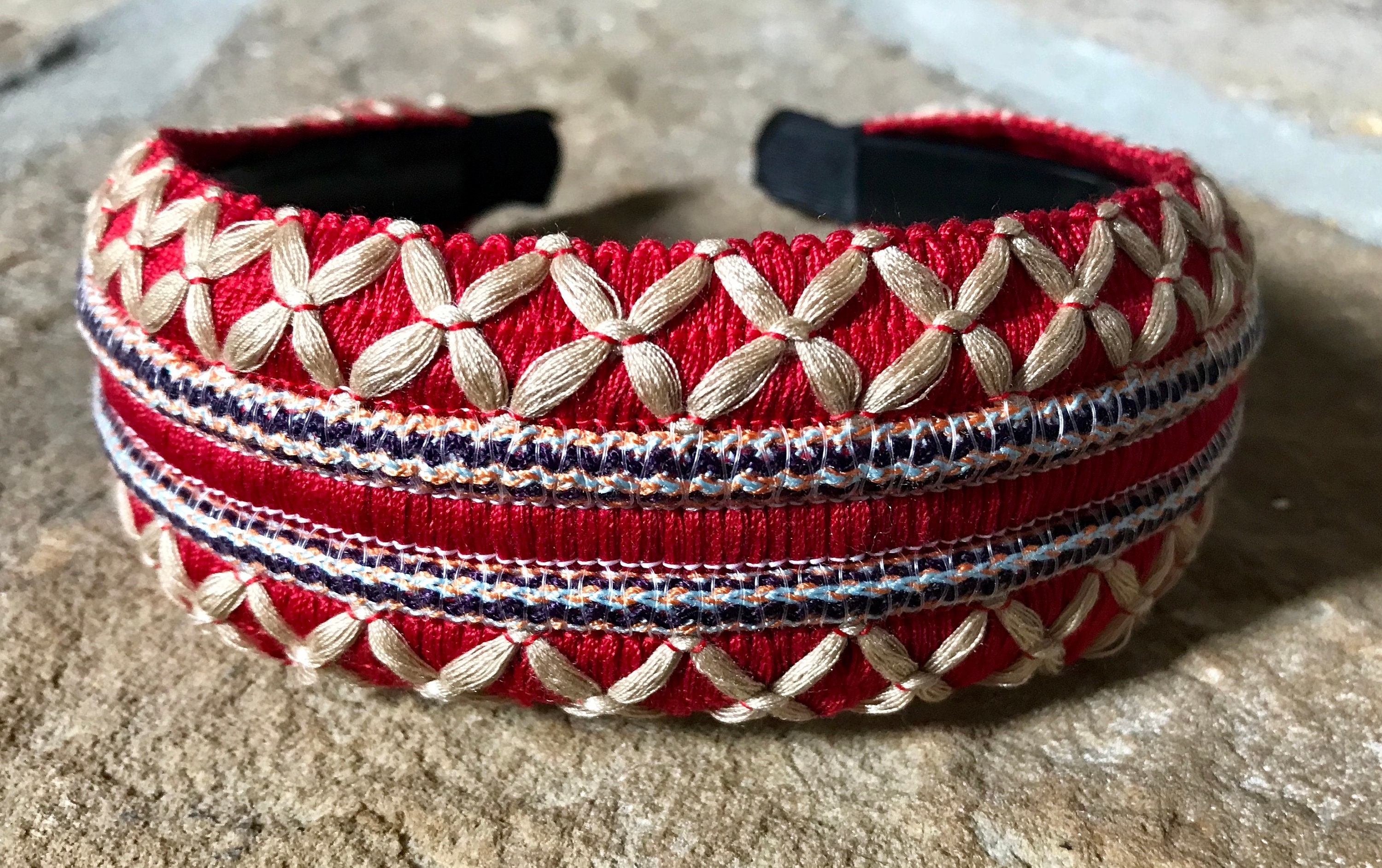 Red Wool Headbands Embroidered Headband Textile Fabric Etsy