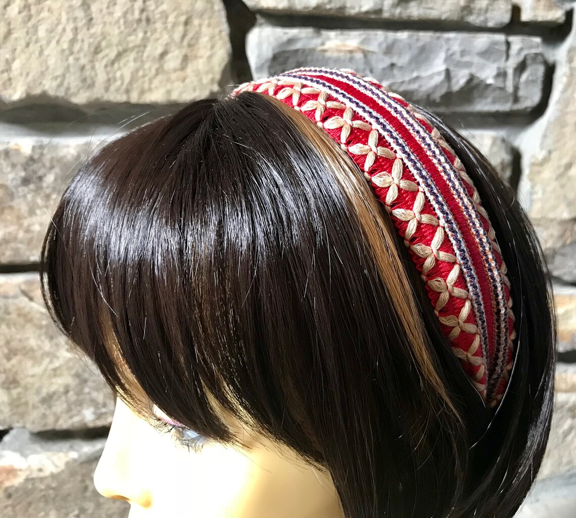 Red Wool Headbands Embroidered Headband Textile Fabric Etsy