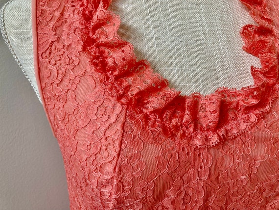 Vintage Fitted Lace Nightgown, Coral Orange Night… - image 4