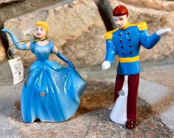 Vintage Disney Cinderella and Prince Charming Dance Porcelain Salt & Pepper Shakers, Westland Giftware, New Unused, Life According to Disney