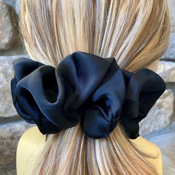 Oversize Black Scrunchie, Super Scrunchies, Black Satin Scrunchie, Hair Ties, Ponytail Holders, Etsy Hair Fashions