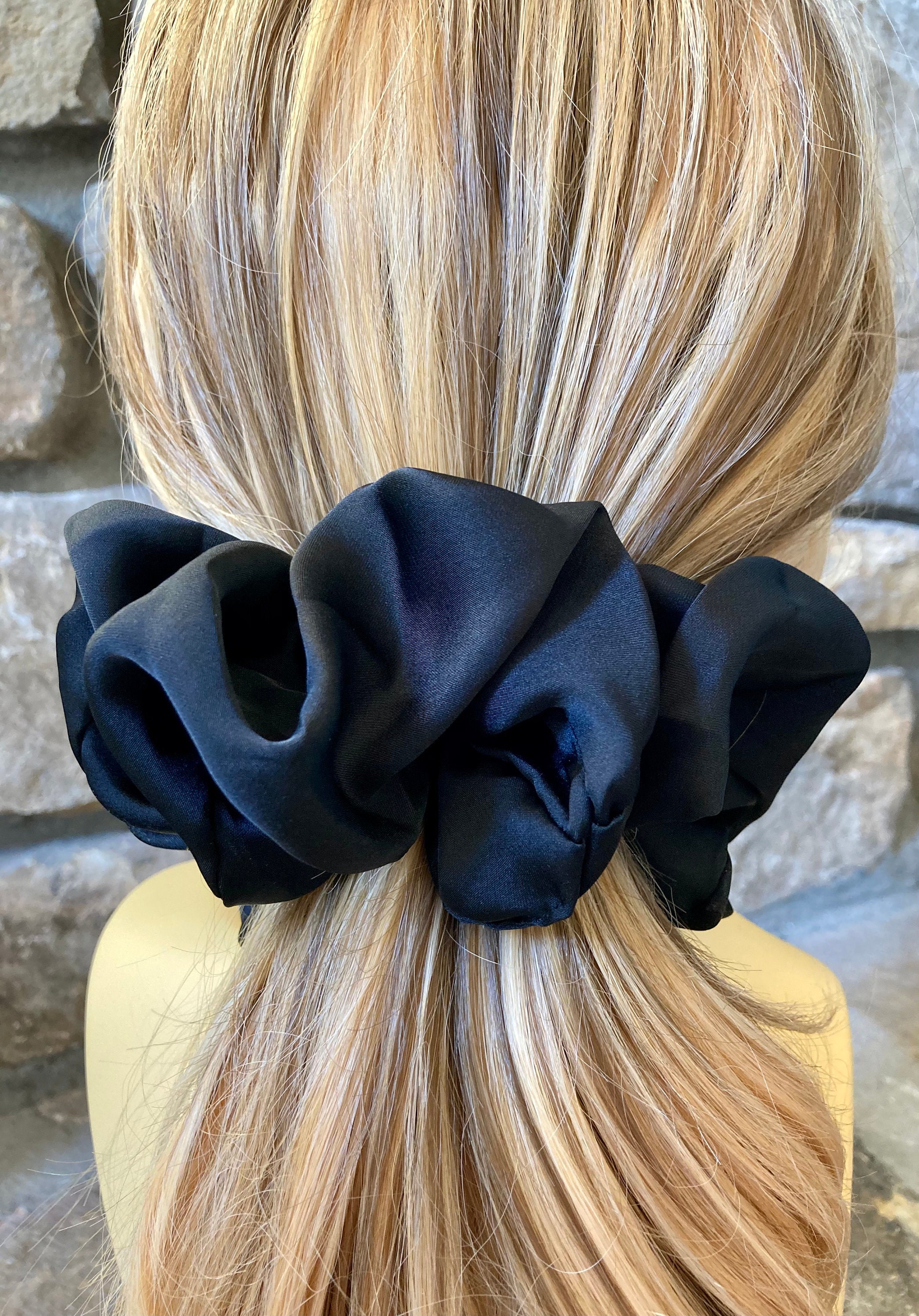 Oversize Black Scrunchie, Super Scrunchies, Black Satin