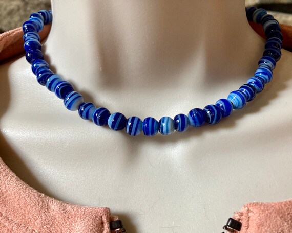 Blue Glass Choker Necklace - Glass Bead Choker - … - image 2