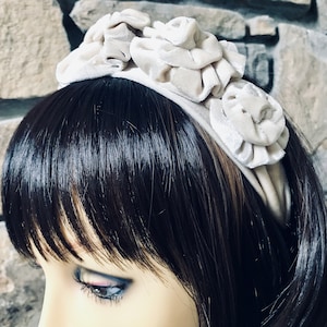 Floral Velvet Headband - Velvet Crowns - Ivory Beige Velvet Headband - Wedding Hair Headband - Bridal Headbands - Kate Middleton Style