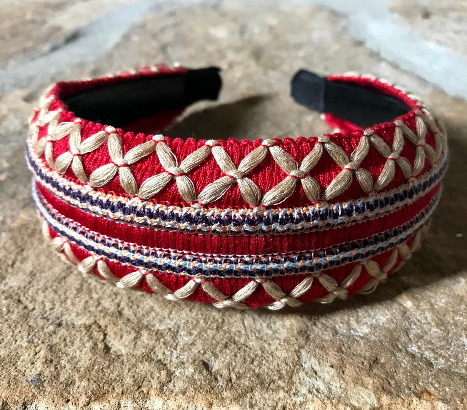 Red Wool Headbands Embroidered Headband Textile Fabric Etsy