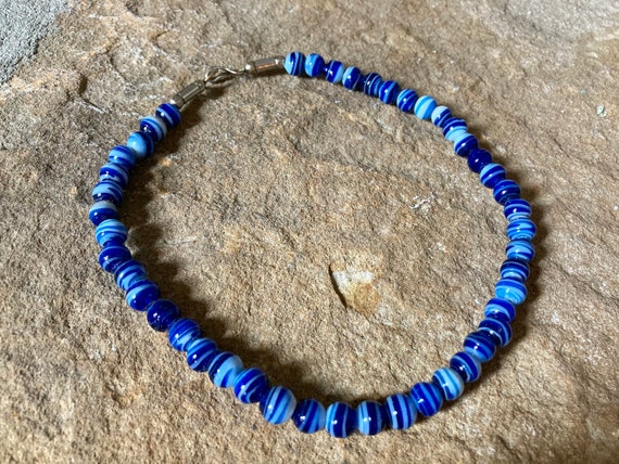 Blue Glass Choker Necklace - Glass Bead Choker - … - image 3