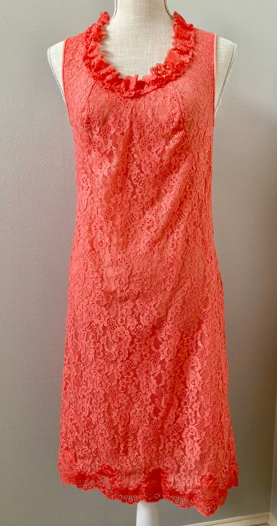 Vintage Fitted Lace Nightgown, Coral Orange Night… - image 2