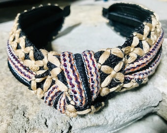 Schwarzes Stirnband aus Wolle, Besticktes Stirnband, Stirnbänder für Frauen, Bestickte Kopfbänder, Twist Stirnbänder, Textilstoff Stirnbänder