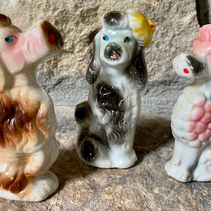 Vintage 1959 Ceramic Poodles, Stamped Circle 10 and Japan, Set of Three, Hand-painted Gloss, RARE, Mid Century Decor, Excellent 1950s Gift