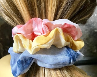 Chiffon Hair Scrunchies, Tie Dye Scrunchies, Summer Hair Scrunchie, Set of 3 Scrunchies, Wrist Scrunchies, Trendy Hair Fashion,  Hair