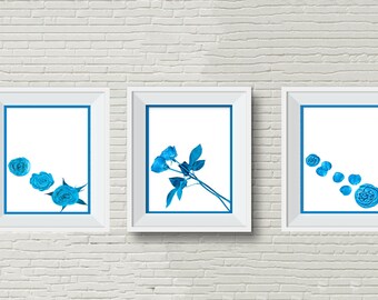 Blue Roses Printable, Floral prints Set, Blue Flowers Wall Art, Printable Wall Art, Floral Prints Set, Blue Minimalist Digital Downloads