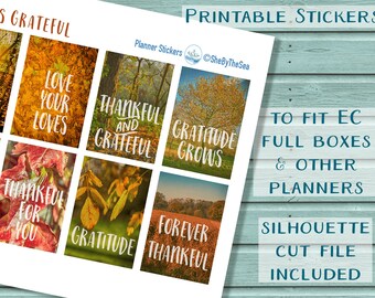 Photo Thanksgiving Stickers, Planner Printable Quote ECLP Full Boxes, Gratitude Quotes Planner Stickers,  Condren Planner Stickers, Cut File