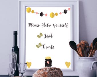 Baby Shower Food Table Sign, Baby Girl shower, Food and Drink Shower Sign, Digital Printable, Gold & Blush, Digital Sign, baby shower invite