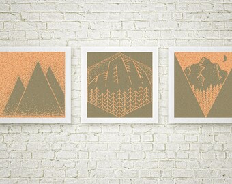 Mountain Geometric Instant Posters in gorgeous coppers and greens.