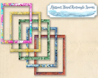 Digital Frames, Floral Borders, Abstract Wood, Watercolor Transparent PNG, Brightly colored frame clipart, Patterned border for scrapbooking