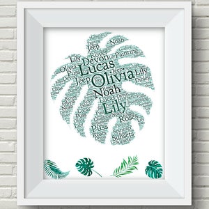 hoja de palma de arte de palabras IMPRIMIBLE personalizada, cita de tipografía tropical, botánico personalizado, impresión de hoja de palma personalizada, palma digital imprimible