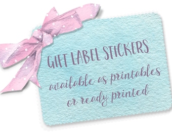 Pink Blue Gift Tags, Watercolour Gift Tags Stickers, Printable Die Cuts, Digital Sticker Gift Tags, Printable Bow Die Cuts, Free Cut File