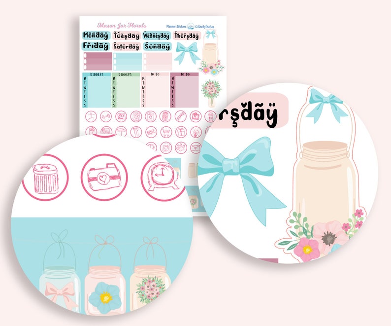 Mason Jar Planner Sticker Kit Erin Condren, Ausdruckbare Planner Sticker, ECLP Weekly Sticker Kit, Mason Jars & Floral Printable Kit, Cut File Bild 4