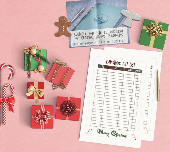 Holiday Planner Insert, Christmas Gift List, EC + HP + A4 Planner Printable, Xmas List, Holiday Gift List, Xmas Present Shopping List PDF