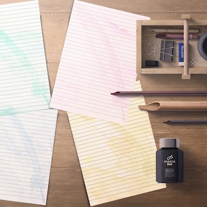 Digital Watercolour Paper in two sizes, lemon blue & pink lined pages with &#39;watermark&#39;, A4-8.3 x 11.7 inch + Personal Planner-3.7 x 6.7 inch