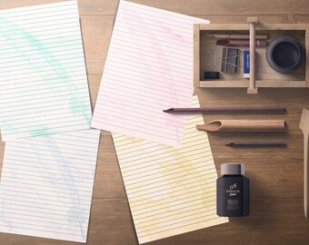 Digital Watercolour Paper in two sizes, lemon blue & pink lined pages with 'watermark', A4-8.3 x 11.7 inch + Personal Planner-3.7 x 6.7 inch