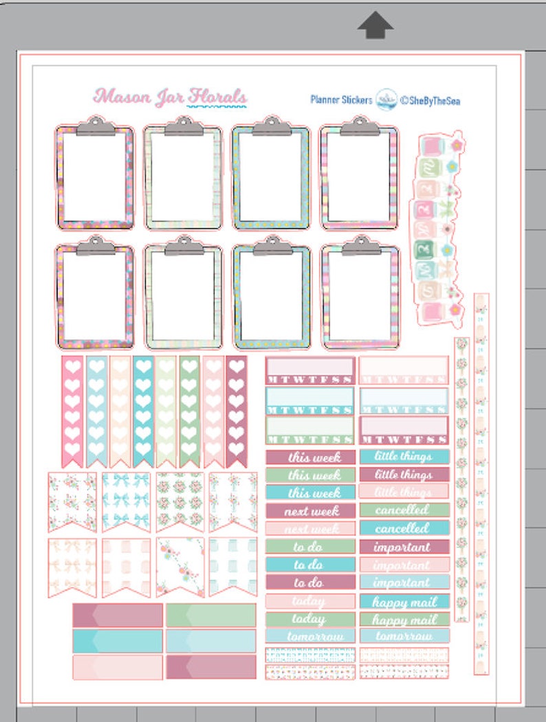 Mason Jar Planner Sticker Kit Erin Condren, Ausdruckbare Planner Sticker, ECLP Weekly Sticker Kit, Mason Jars & Floral Printable Kit, Cut File Bild 5