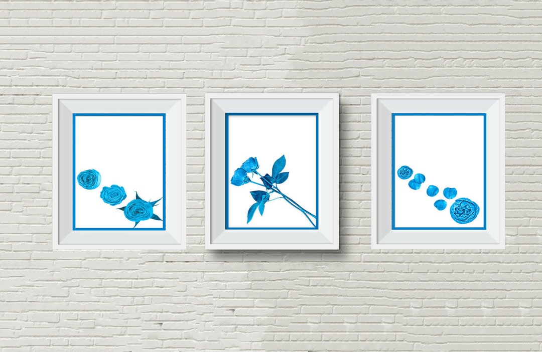Printable Blue Roses Blue Roses Printable, Floral Prints Set, Blue Flowers Wall Art ...