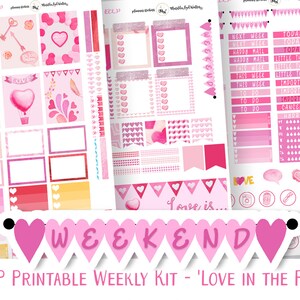 Romance Printable Planner Stickers, Pink Erin Condren, ECLP Weekly Sticker Kit, Romantic &#39;Love in the Pink&#39;, Planner Sticker Kit, Cut File
