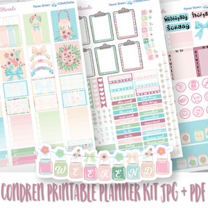 Mason Jar Planner Sticker Kit Erin Condren, Ausdruckbare Planner Sticker, ECLP Weekly Sticker Kit, Mason Jars & Floral Printable Kit, Cut File Bild 1