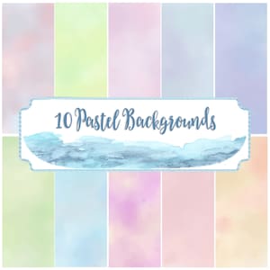 Pastel watercolour backgrounds, blue pink peach Ten large digital pages instant download, watercolour paper, pastel sheets, commercial use