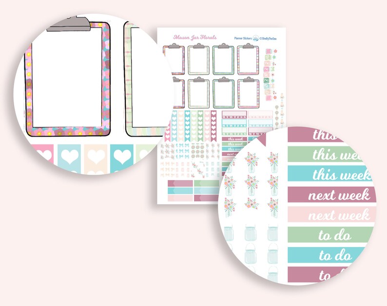 Mason Jar Planner Sticker Kit Erin Condren, Ausdruckbare Planner Sticker, ECLP Weekly Sticker Kit, Mason Jars & Floral Printable Kit, Cut File Bild 3