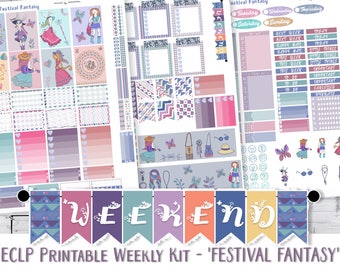 Hippy Hipster 'Festival Fantasy' PRINTABLE Planner Kit, EC Weekly Sticker Kit, , Condren vertical, Planner Stickers, Free Cut File