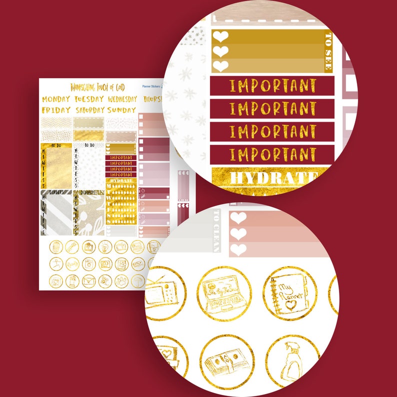 Create 365 Planner Stickers touch Of Gold HP Planner Kit Gratitude Create 365 planner stickers touch of gold hp planner kit gratitude