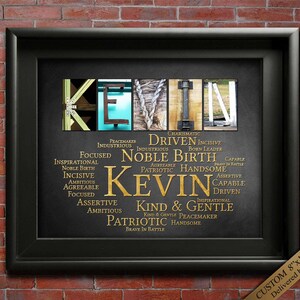 Kevin Name Sign Wall Art Décor Personalized Gift Typography Poster Printable Letter Art Name Meaning, 4 Digital Prints ANY NAME A-Z