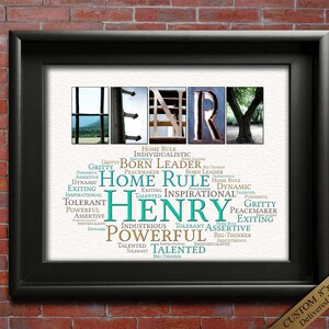 Kids Name Sign Wall Art Décor Personalized Gift Typography Poster Printable Letter Art Name Meaning, 4 Digital Prints, Henry or ANY NAME A-Z