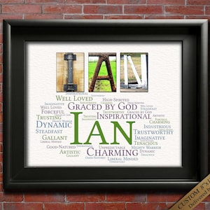 Best Name Sign Wall Art Décor Personalized Gift Typography Poster Printable Letter Art Name Meaning, 4 Digital Prints, Ian or ANY NAME A-Z