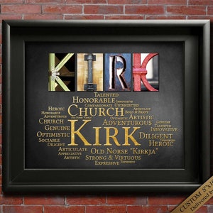 Gift Basket Art Gift Wall Décor Personalized Gift Typography Poster Printable Letter Art Name Meaning, 4 Digital Prints Kirk or ANY NAME A-Z