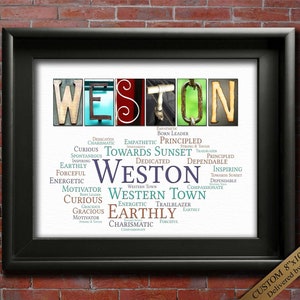 Retro Name Sign Wall Art Décor Personalized Gift Typography Poster Printable Letter Art Name Meaning 4 Digital Prints Weston or ANY NAME A-Z