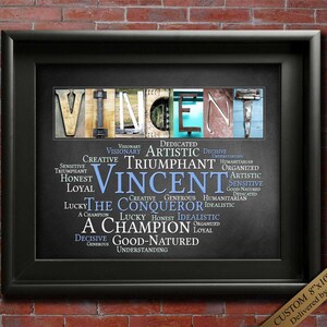 Vincent Name Sign Wall Art Décor Personalized Gift Typography Poster Printable Letter Art Name Meaning, 4 Digital Prints ANY NAME A-Z
