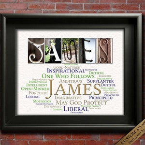 Name Sign Gift Wall Art Poster Personalized Gift Biblical Name Printable Letter Art Name Meaning, 4 Digital Prints, James or ANY NAME A-Z