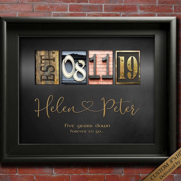 5th Anniversary Gift Wood Anniversary Gift for Him 5 Year Anniversary Gift for Wife, Husband Anniversary Couples Gift CUSTOM DIGITAL