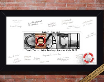 Swimming Coach Appreciation Gift, Thank You Swim club members sign Aquatic Coach Guestbook