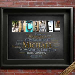 Gift for Michael Name Meaning Wall Sign for Birthday Printable Mike Mick Micky. Most popular boys names.