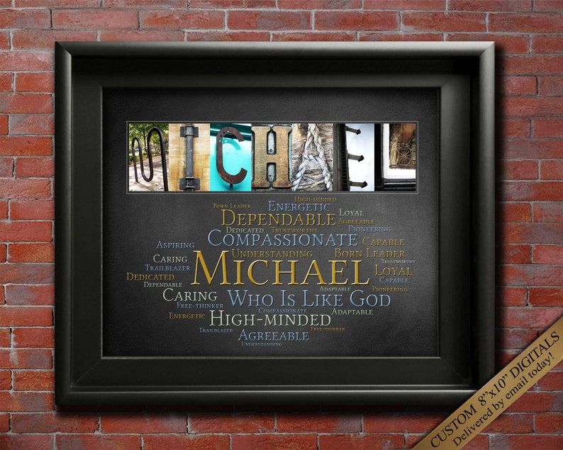 Gift for Michael Name Meaning Wall Sign for Birthday Printable Mike Mick Micky. Most popular boys names.