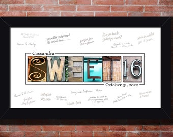 Sweet 16 Gift, Sweet Sixteen 16th Birthday Party Guest Book daughter girl name poster
