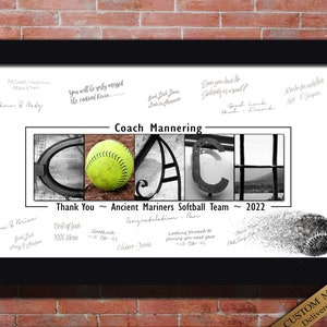 Individuelles Softball-Trainer-Geschenk für Softball-Trainer Danke, signierbares Geschenk für das Team, um die Jahresende-Sport-Party-Feier zum Ausdrucken zu unterzeichnen
