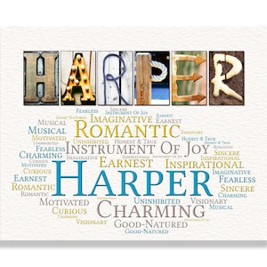 Harper Name Sign Wall Art Décor Personalized Gift Typography Poster Printable Letter Art Name Meaning, 4 Digital Prints, ANY NAME A-Z