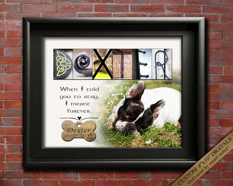 dog memorial gift with meaningful quote and pet portrait photo